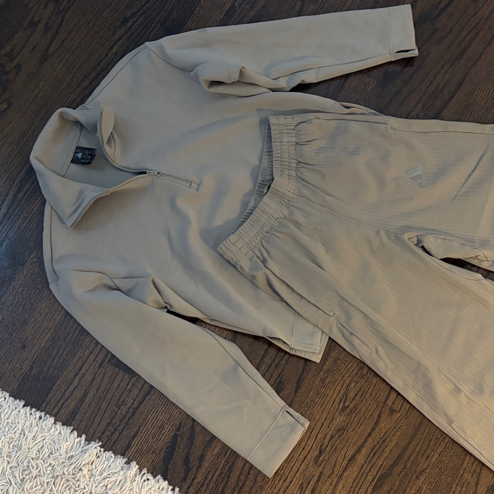 Adidas Beige Track Suit Ribbed Set - Picture 2 of 4